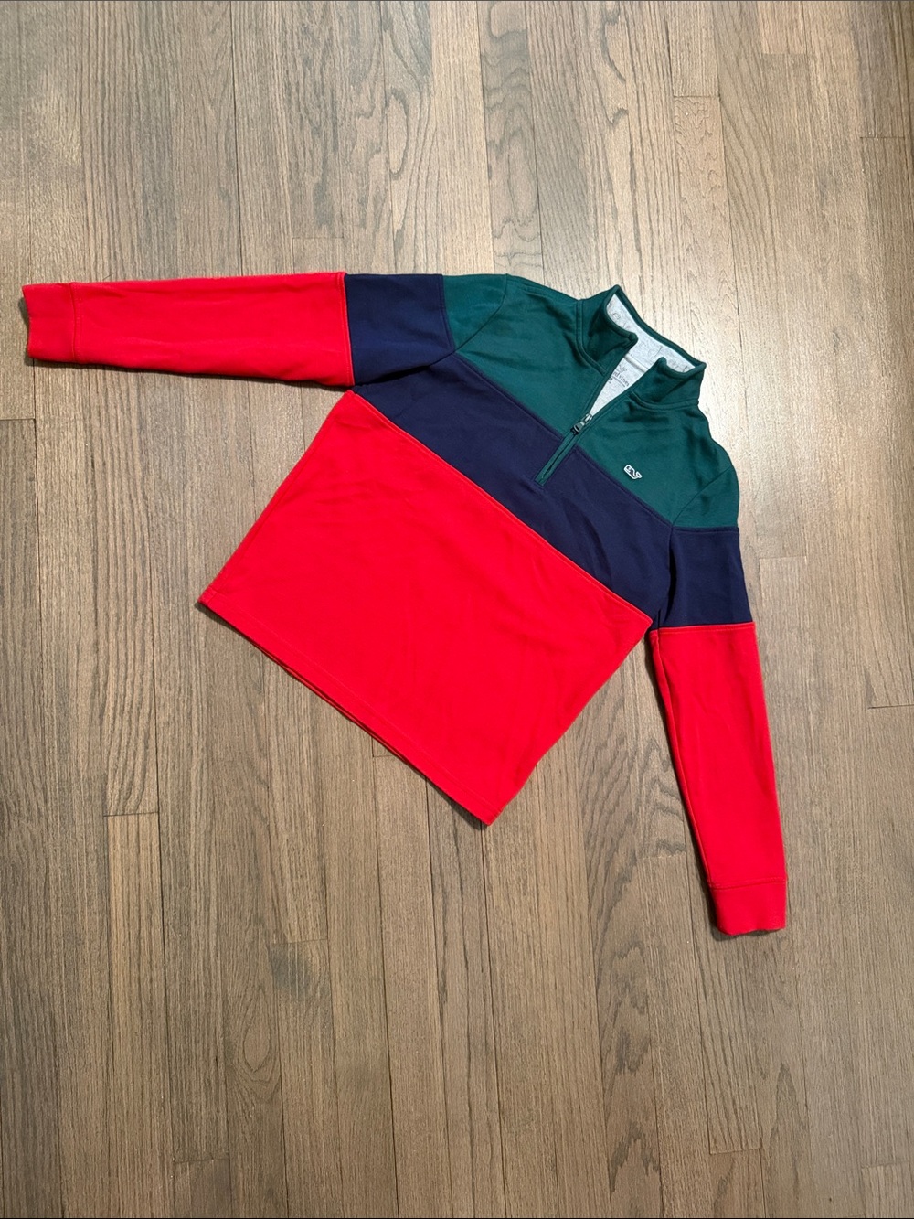 Vineyard Vines Red, Navy & Green Colorblock Quarter-Zip Pullover